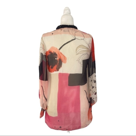 Magaschoni Collection Silk blouse Tunic Beaded Collar Double layer Chiffon - Picture 9 of 14